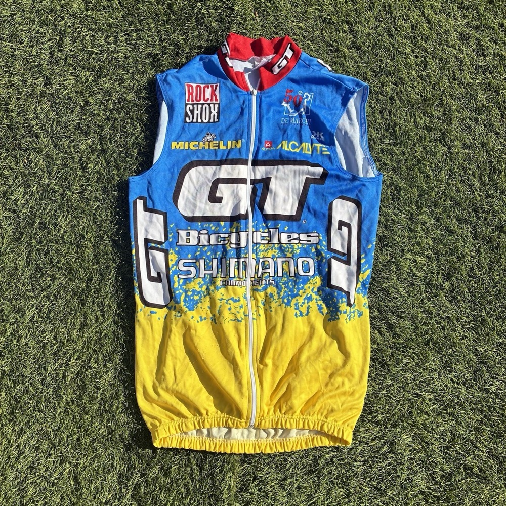 VINTAGE De Marchi Moto Vest Mens Large Yellow Blue GT Bicycles Shimano Cycle